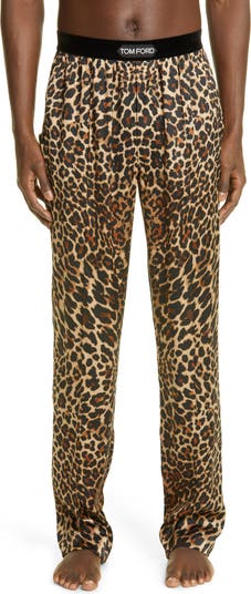 Tom Ford Leopard Print Stretch Silk Boxers in Ink at Nordstrom, Size X-Large