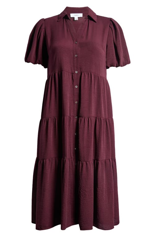 Shop Cece Puff Sleeve Tiered Maxi Shirtdress In Rich Burgundy