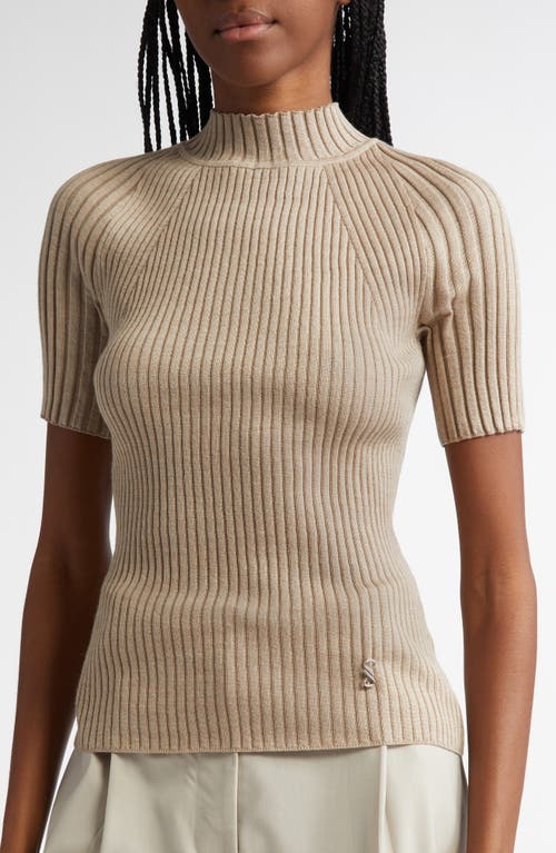 Shop Proenza Schouler Jaden Short Sleeve Superfine Wool & Silk Sweater In Taupe