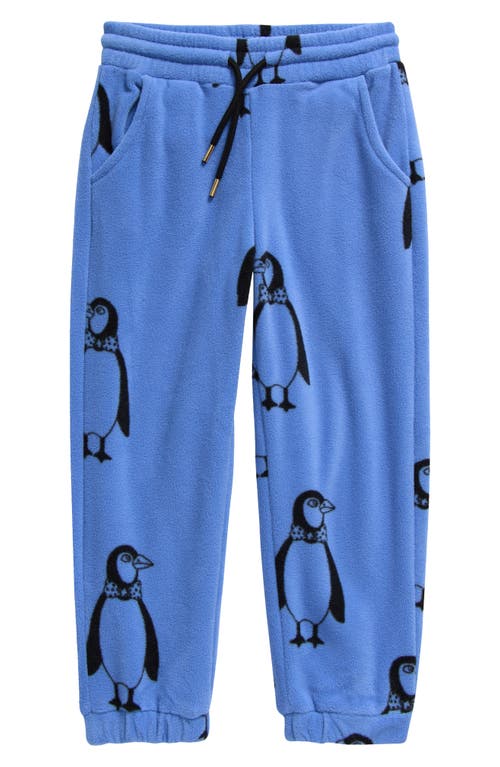 Shop Mini Rodini Kids' Penguin Print Polar Fleece Sweatpants In Blue