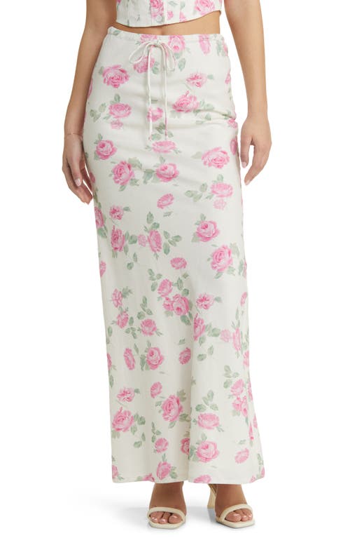 WAYF Romeo Floral Linen Blend Maxi Skirt Ivory Roses at Nordstrom,