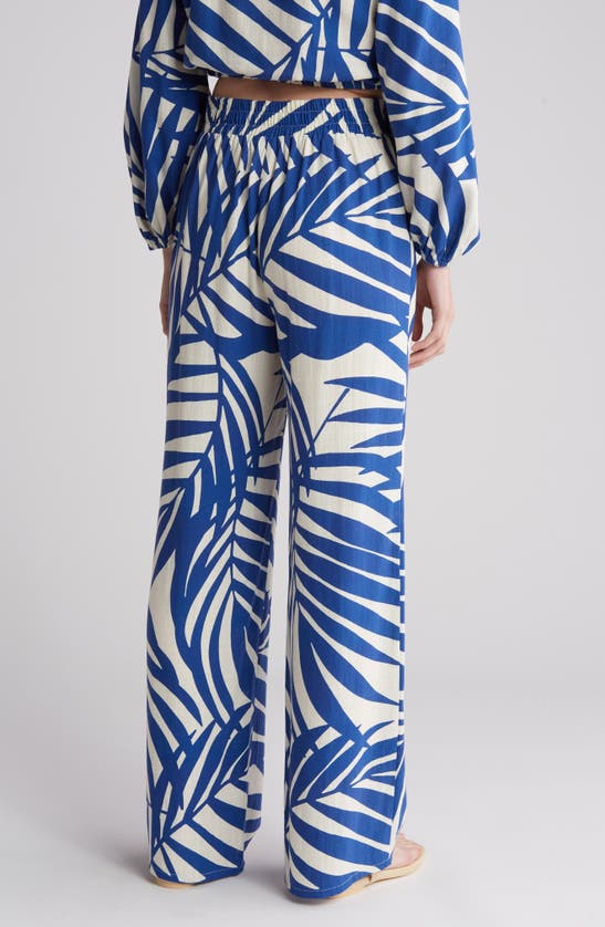 Gemma + Jane Palm Print Pull-on Pants In Cream/ Blue
