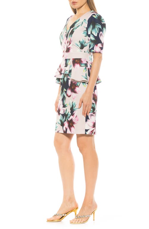 Alexia Admor Atlas V-neck Sheath Midi Dress In Beige Floral
