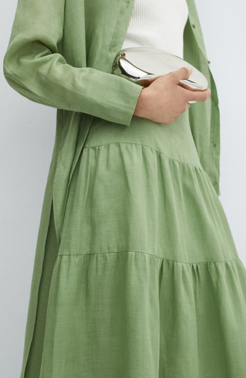 Mango Ramie Maxi-skirt Medium Brown In Green