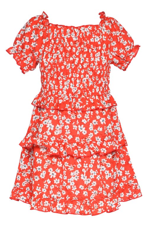 Truly Me Kids' Floral Tiered Dress In Red Multi