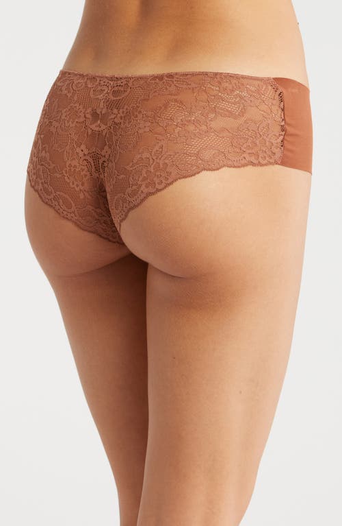 Journelle Estelle Lace Trim Stretch Cotton Hipster Panties In Cannelle