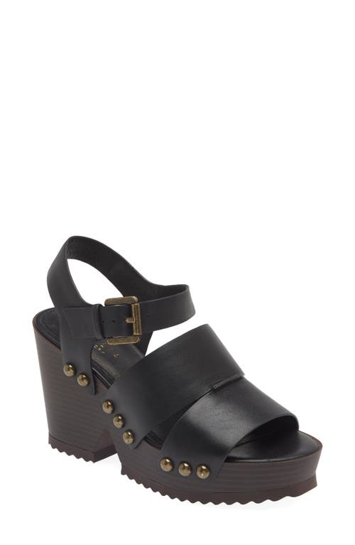 Artsy Stud Platform Wedge Sandal in Black Leather