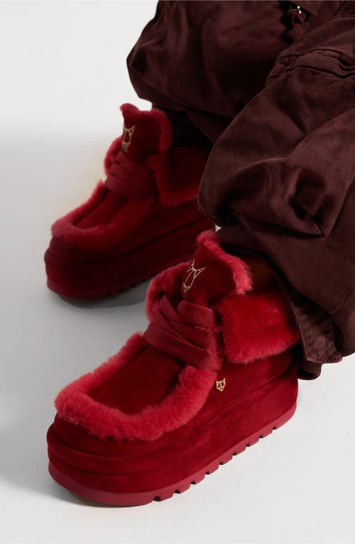 Shop Naked Wolfe Bambi Genuine Shearling Platform Bootie In Burgundy-suede/shearling