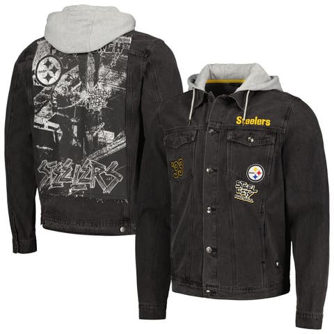 Men's The Wild Collective Black Pittsburgh Steelers Metallic Bomber Full-Snap Jacket Size: Small