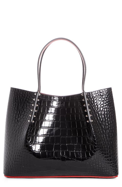 Small Cabarock Croc Embossed Calfskin Leather Tote in Black