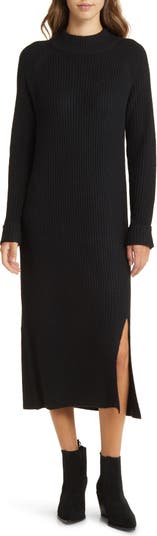 Caslon® Mock Neck Long Sleeve Ribbed Sweater Dress | Nordstrom