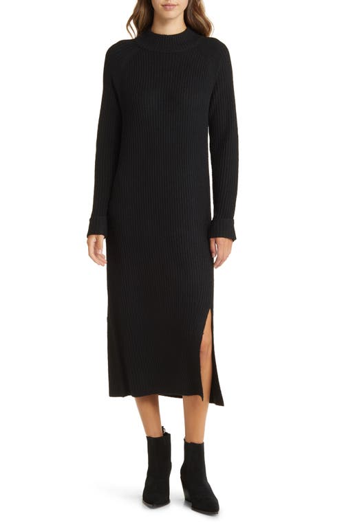 caslon(r) Mock Neck Long Sleeve Ribbed Sweater Dress in Black
