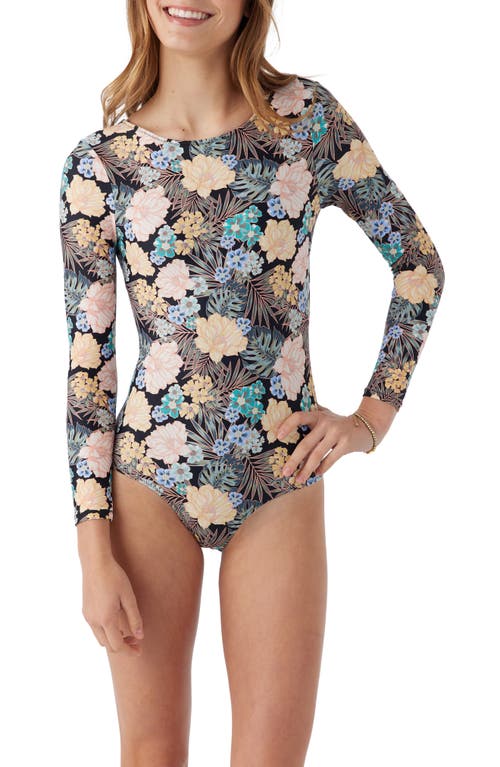 O'Neill Kids' Macaw Tropical Twist Back Long Sleeve One-Piece Swimsuit Black at Nordstrom,