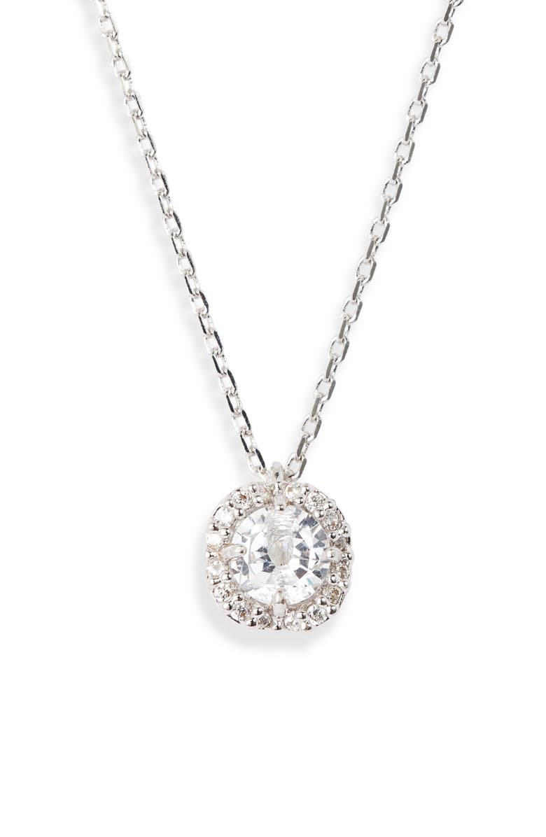 KATE SPADE NEW YORK pavé round mini pendant necklace, Main, color, CLEAR/ SILVER