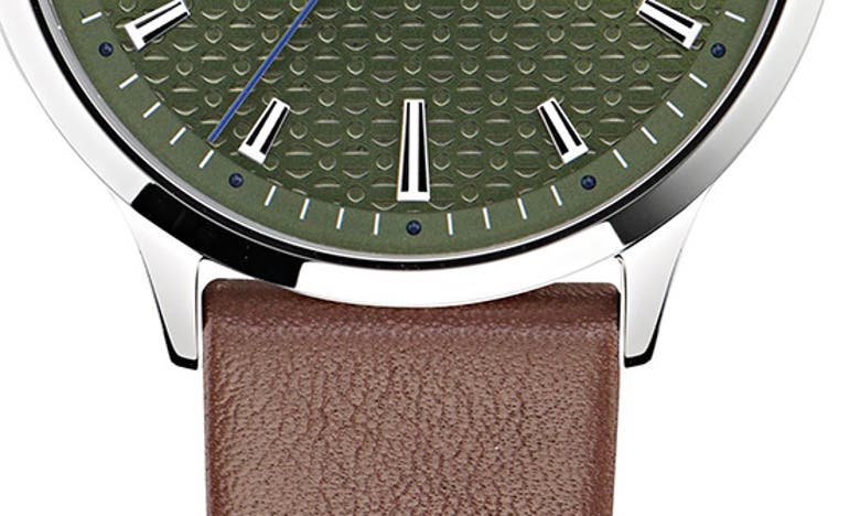 Shop Ted Baker Leather Strap Watch, 20mm In Brown/green
