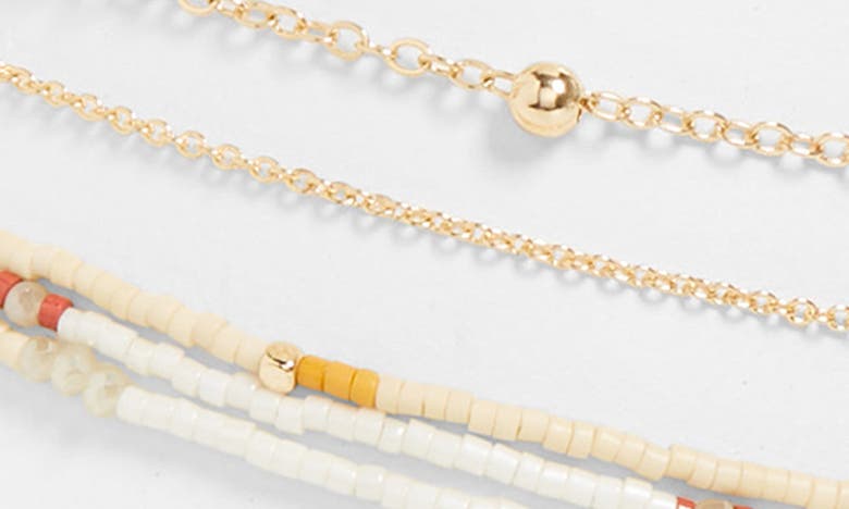 Shop Bp. Set Of 5 Beaded Anklets In Goldhite