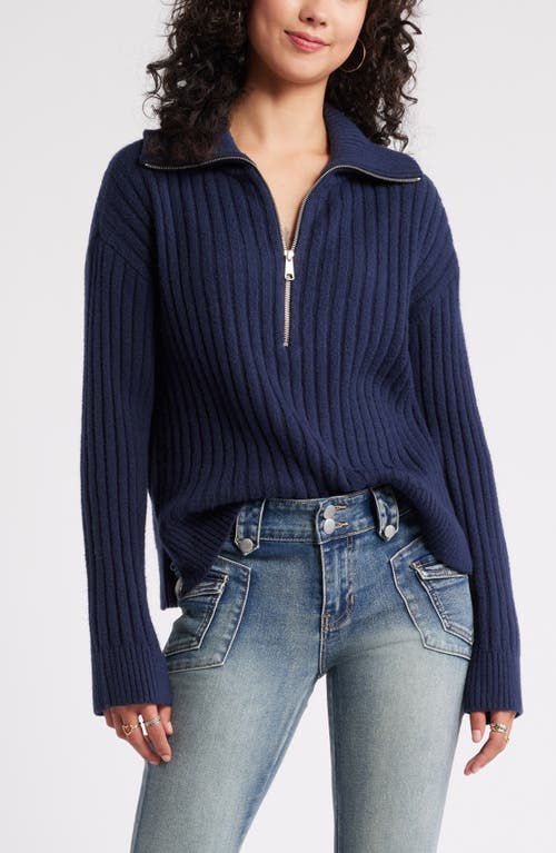 Shop Bp. Quarter Zip Cotton Blend Rib Sweater In Navy Iris