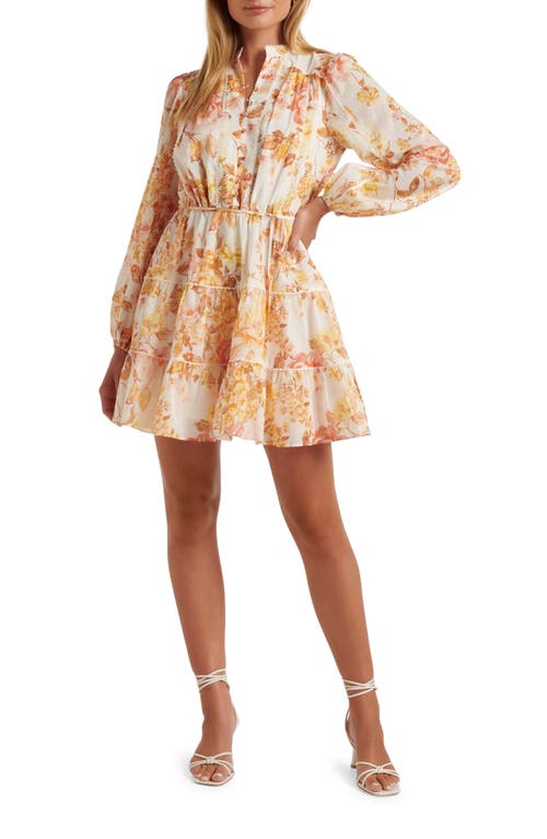 Ever New Floral Long Sleeve Skater Minidress in Coral Salisbury Floral