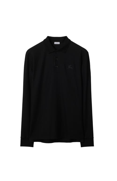 Shop Burberry Long-sleeve Cotton Polo Shirt In Black