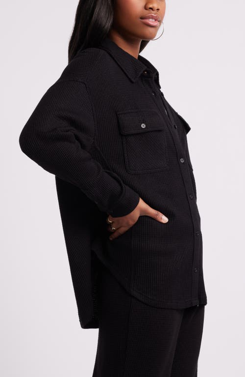 Bp. Oversize Thermal Knit Button-up Shirt In Black