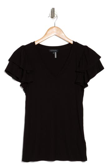 1.state Flutter Sleeve Rib Top In Rich Black
