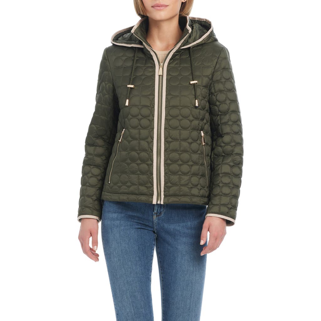 Shop Kate Spade New York Water Resistant Hooded Quilted Jacket In New Dark Olive