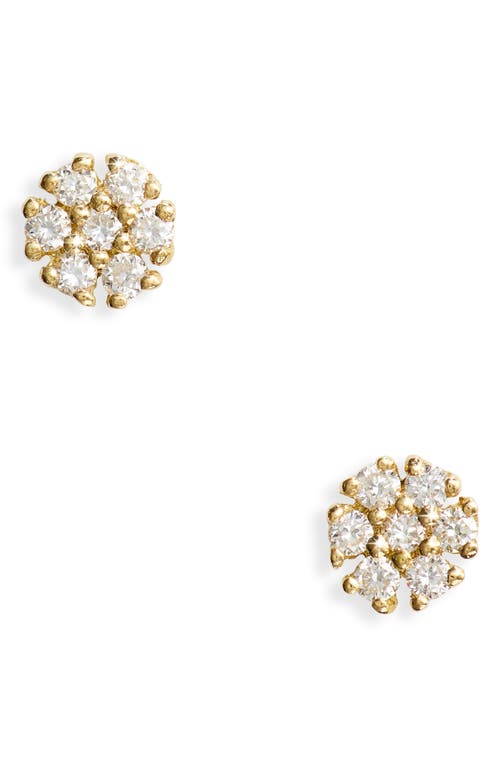 18K Gold Diamond Flower Stud Earrings in 18K Yellow Gold