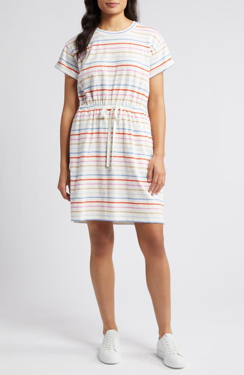 caslon(r) Drawstring Waist Organic Cotton T-Shirt Dress in Ivory- Tan Multi Truly Stripe