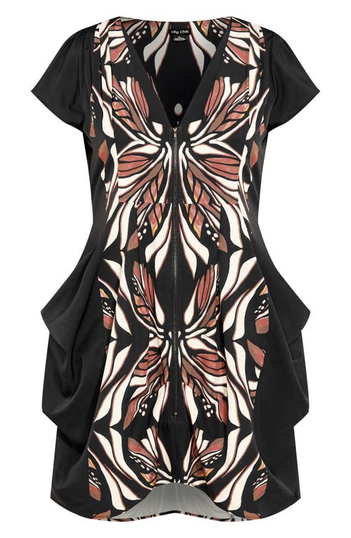 City Chic Nadia Zip Sheath Dress In Mocha/black Mir Flightdnu