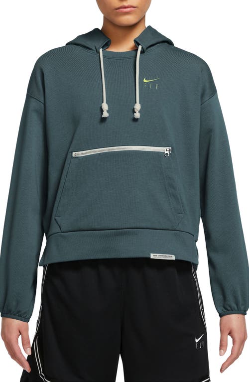 Nike Dri-fit Swoosh Fly Standard Issue Basketball Hoodie In Deep Jungle/light Lemon Twist