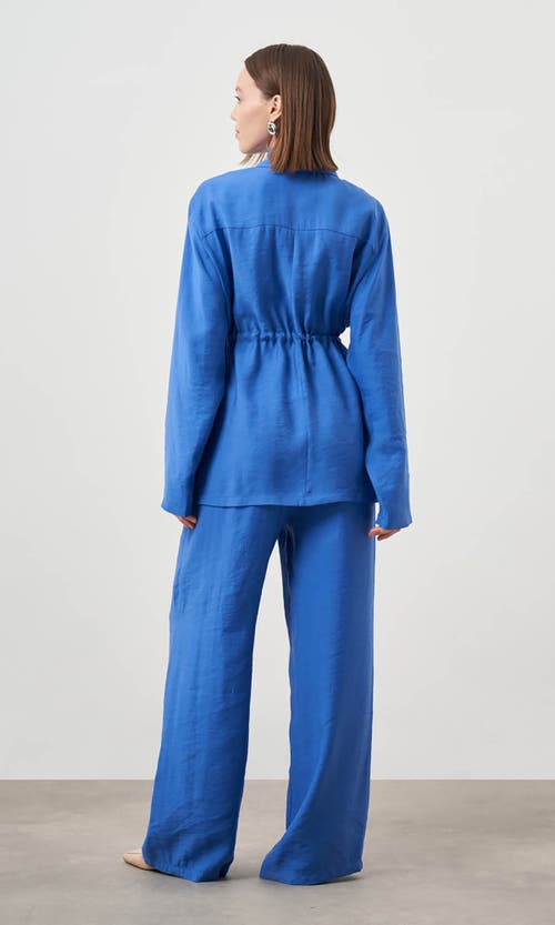 Shop Mizalle Cinched Waist Shirt Jacket In Blue