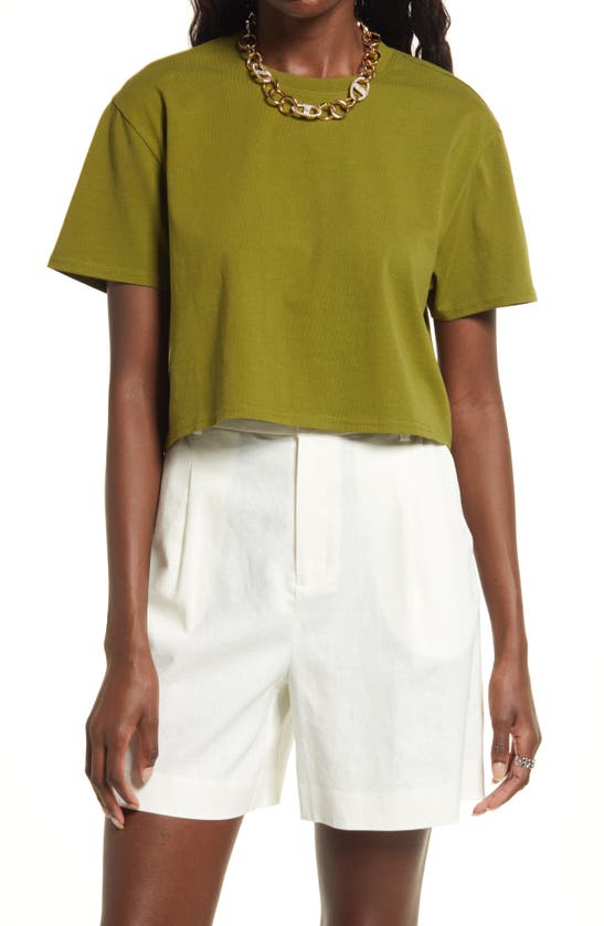 Open Edit Boxy Crop T-shirt In Olive Avocado