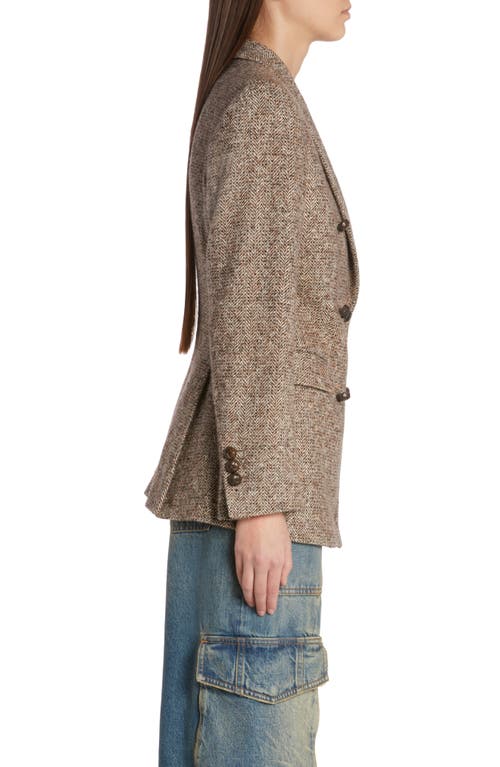 Shop Golden Goose Journey Herringbone Double Breasted Virgin Wool Blend Blazer In Beige/brown/bluette