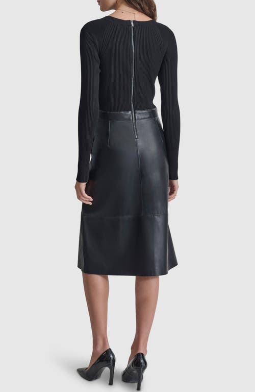 Shop Dkny Long Sleeve Rib & Faux Leather Dress In Black