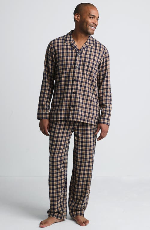 Shop Lands' End Flannel Pajama Set In Radiant Navy/khaki Plaid