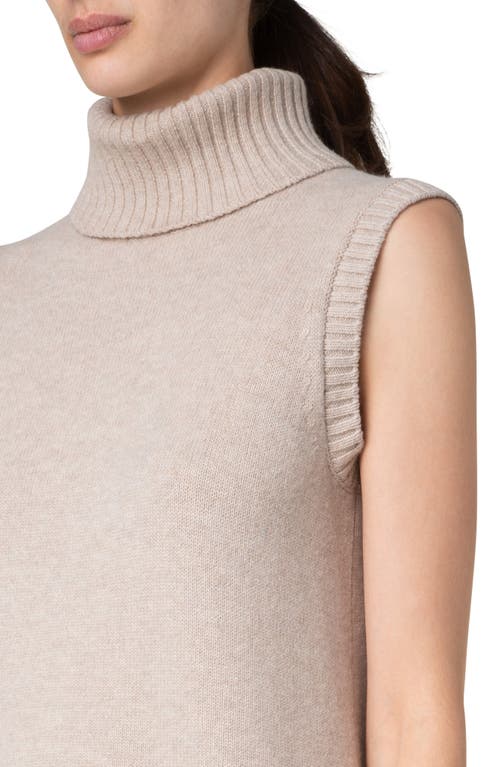 Shop Akris Punto Sleeveless Wool & Cashmere Turtleneck Tunic Sweater In Beige