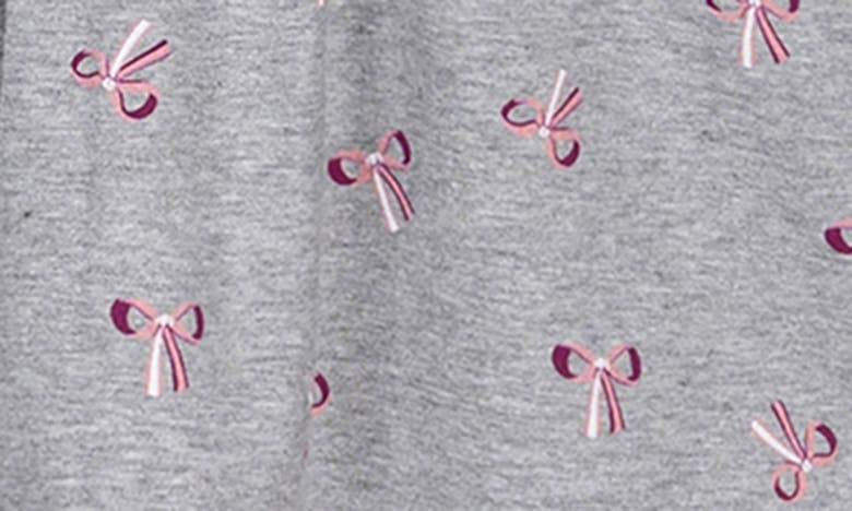 Shop Miles The Label Kids' Bow Print Long Sleeve Stretch Organic Cotton Dress In Medium Heather Grey
