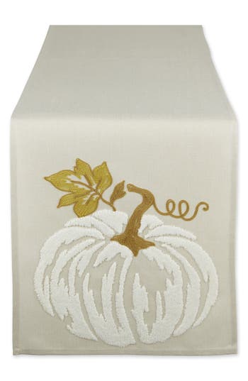 Design Imports Autumn Leaves Embroidered Table Runner In Ivory