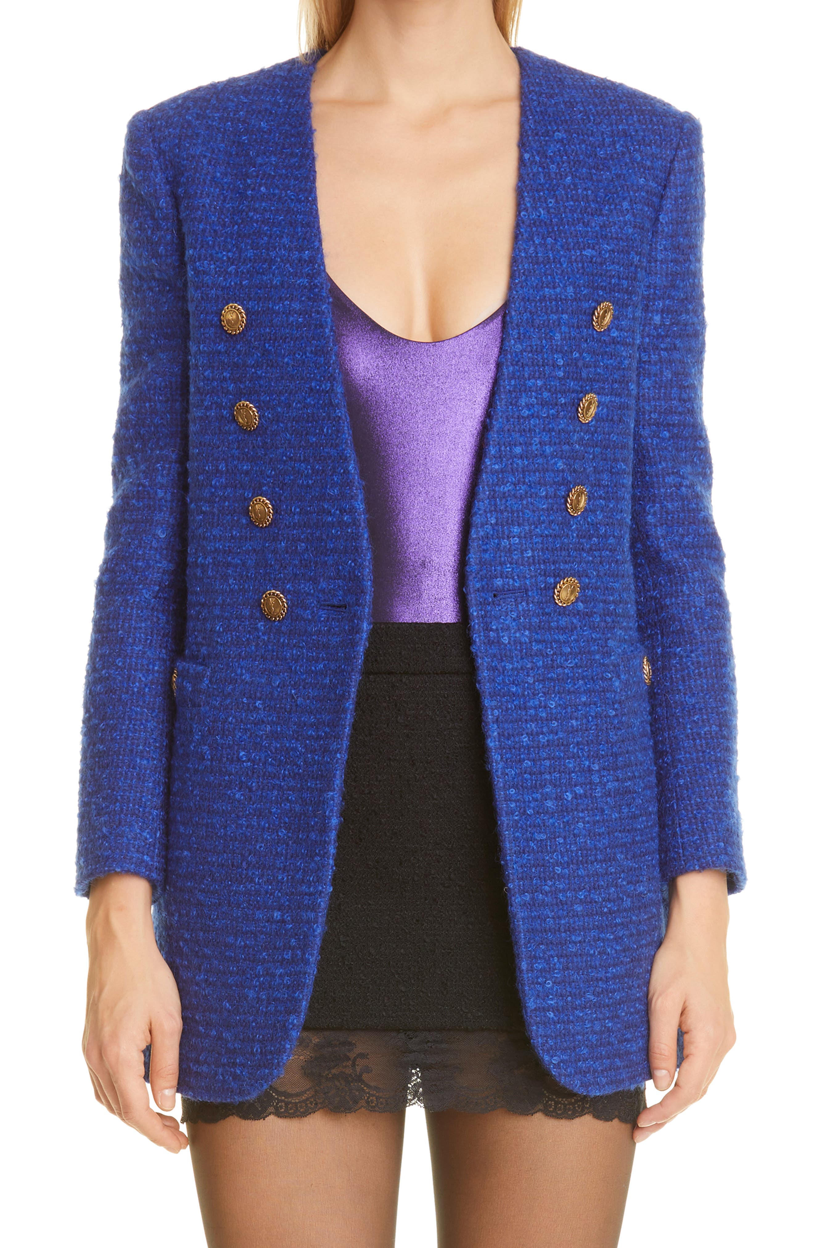 blue tweed blazer