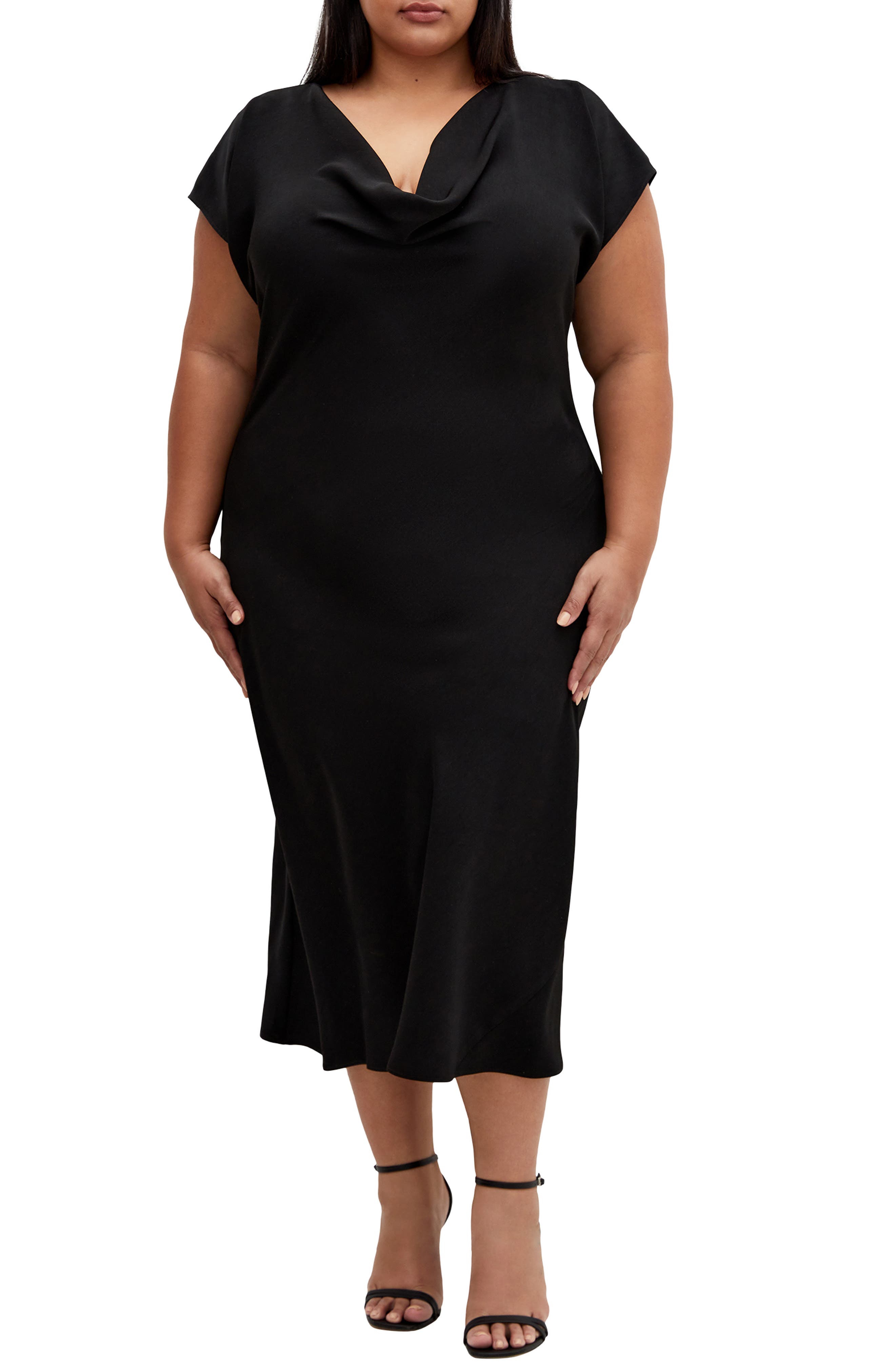 City Chic Piccadilly Cowl Neck Dress in Black 