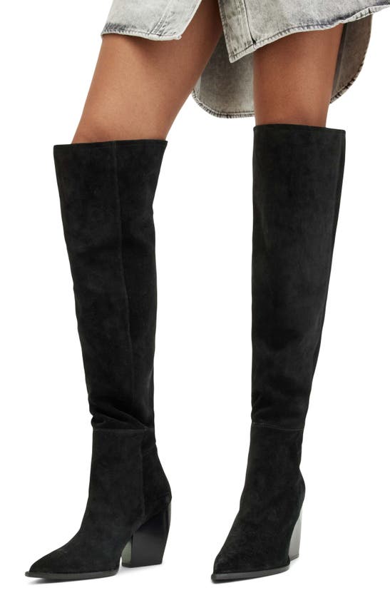 Shop Allsaints Reina Over The Knee Pointed Toe Boot In Black