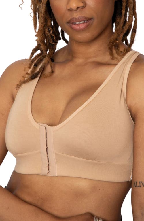 Rora Post-Surgery Front Close Pocketed Bralette in Sand