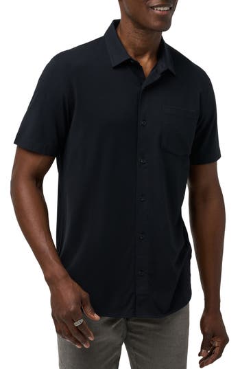 Shop Travismathew Sands Of Time Short Sleeve Stretch Button-up Shirt In Black