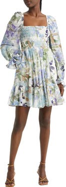 & Other Stories Floral Long Sleeve Smocked Cotton Dress