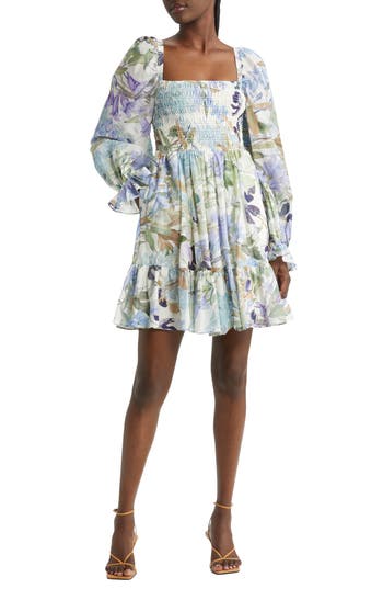 & OTHER STORIES & OTHER STORIES FLORAL LONG SLEEVE SMOCKED COTTON DRESS