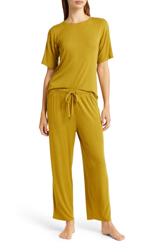 Nordstrom Moonlight Eco Easy Rib Pajamas In Olive Ecru