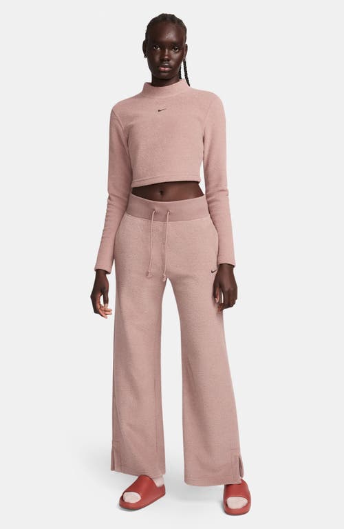 Shop Nike Sportswear Cozy Long Sleeve Crop Top In Smokey Mauve/black