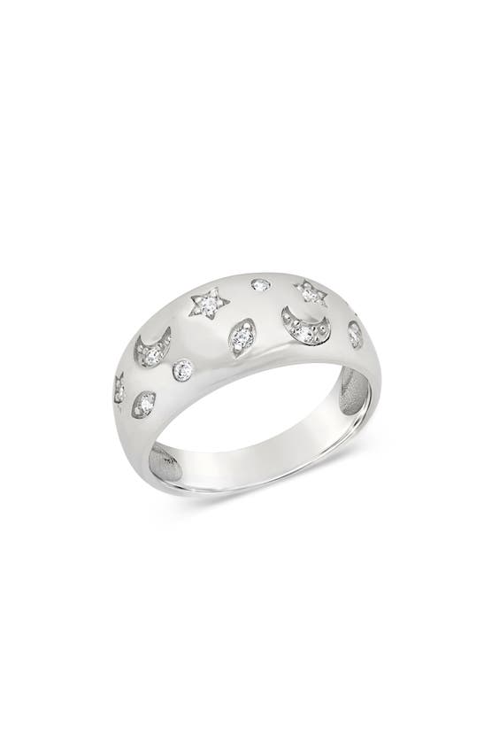 Sterling Forever Star & Crescent Cz Dome Ring In Silver