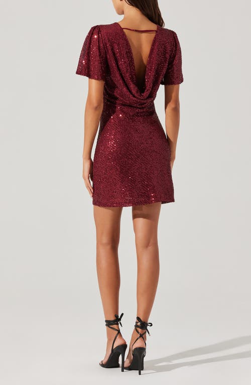 Shop Astr The Label Sequin Flutter Sleeve Minidress In Wine