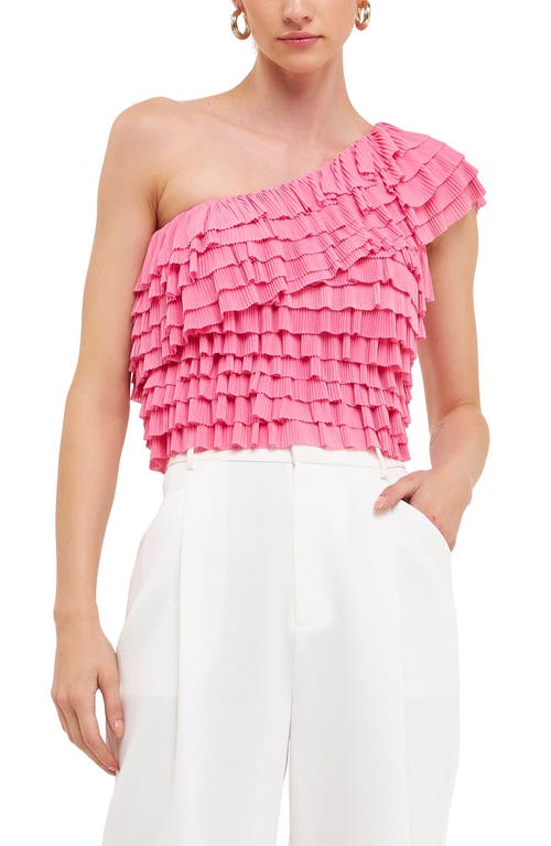 Ruffle One-Shoulder Top in Pink